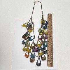 Boho Multicolor Teardrop Fringe Bib Statement Layered Necklace Gold Tone Chain