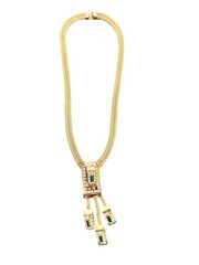 Vintage Gold-Tone Statement Lariat Necklace with Green Gemstone Accents