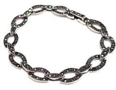 Vintage Signed FAS 925 Sterling Silver & Marcasite Cable Design Link 7″ Bracelet