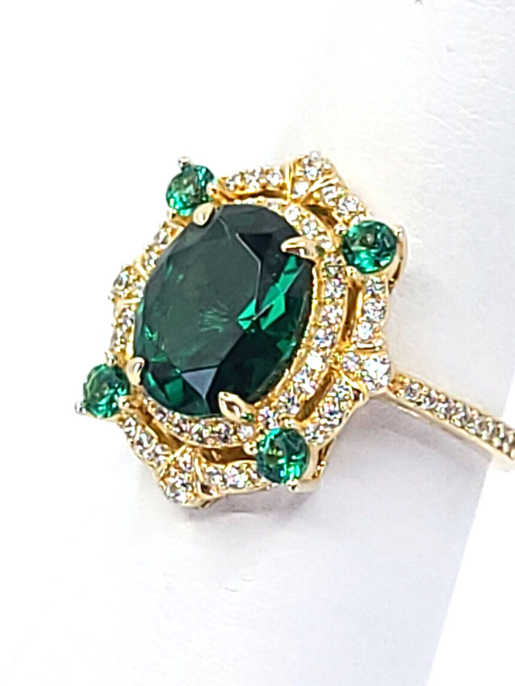 JTV Designer BBJ Gold over Sterling 925 Green Cubic Zirconia Ring Size 5