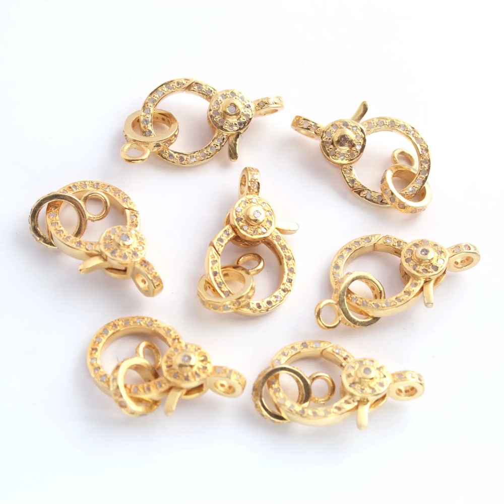 1 PC Pave Diamond Lobsters Over Yellow Gold – Double Sided Diamond Clasp 21mx13m