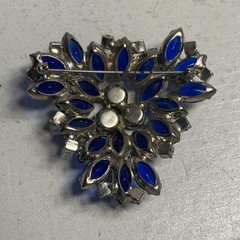 Vintage Blue Navette Silver Tone Open Back Brooch & Earrings set