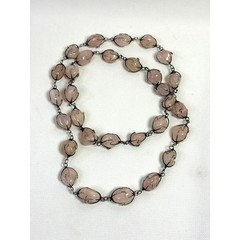 Vintage Pink Rose Quartz Caged Stone Bead Necklace Jewelry Wired 36in