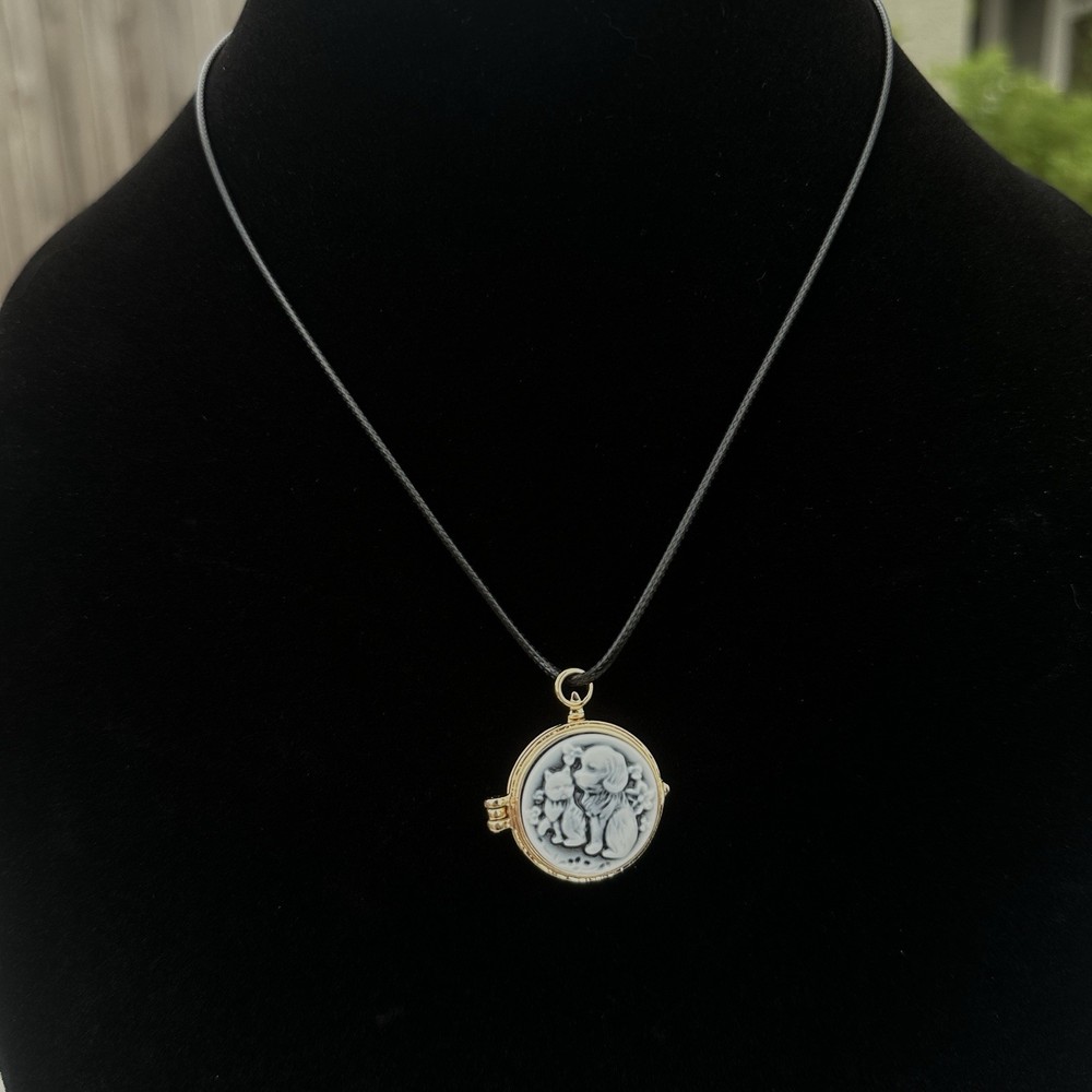 Vintage Style Dog & Cat Cameo Locket Necklace Handmade