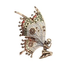 Enamel Stained Glass Wings Fairy Brooch Fold Tone