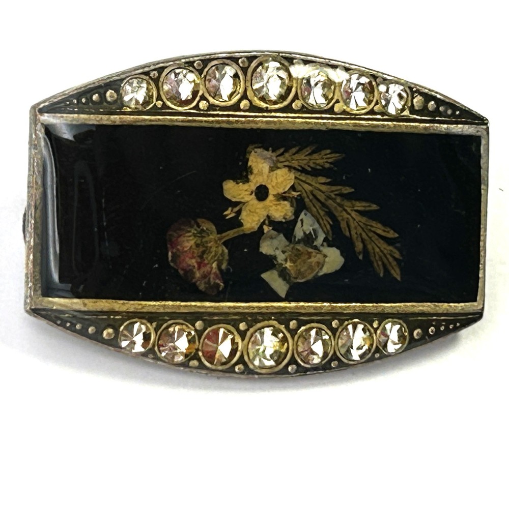Vintage Pierre Bex Dried Flower Brooch French Art Deco Revival Trombone Clasp