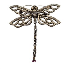 Bauer Dragonfly Brooch Pink, Blue AB Rhinestone Articulated Pin Signed, J595