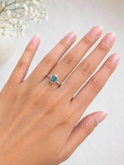 Neon Blue Apatite Ring, Rough Gemstone Ring For Women, Brass Silver Pleted Ring