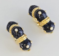 CAMROSE & KROSS JBK BLUE SWIRL ENAMELED CRYSTALS HOOP CLIP-ON EARRINGS☆COA☆NWT☆