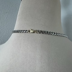 Vintage Ferragamo Hardware Necklace | Two-tone Gold Silver Curb Chain Choker 15”