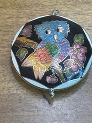 Vtg Cloisonne Double Sided Enamel Owl Pendant 2″