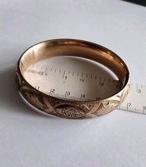 ANTIQUE VICTORIAN EDWARDIAN ART NOUVEAU GOLD FILLED HINGED BANGLE BRACELET 1908