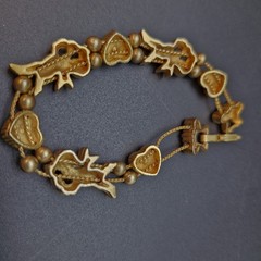 Vintage Victorian Style Gold Tone Cupid Cherub Heart Slide Bracelet 7″