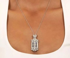 Vintage Art Deco Style Lab Created Diamond Wedding 14K White Gold Finish Pendant