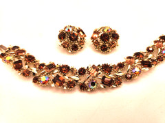 Vintage LISNER Topaz Fall Colors Iridescent Rhinestone Set Bracelet Earrings
