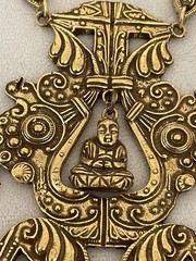 Vintage Large Accessocraft New York NYC Necklace Coro Heavy Brass Buddha 29 In.
