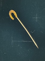 Antique 10K Gold Horseshoe Stick Pin Lucky Equestrian Lapel Pin 2”