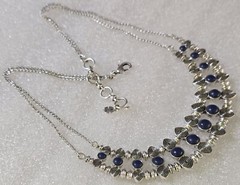 Lucky Brand Ethnic Etruscan style Blue Cabochons 2 Strand Chain Necklace