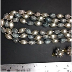 Necklace Clip On Earrings Grey Gray Vintage Triple Strand Silver Gold Push Clasp
