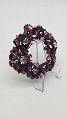 Vintage Purple Rhinestone Flower Wreath Brooch Aurora Borealis Pin Statement