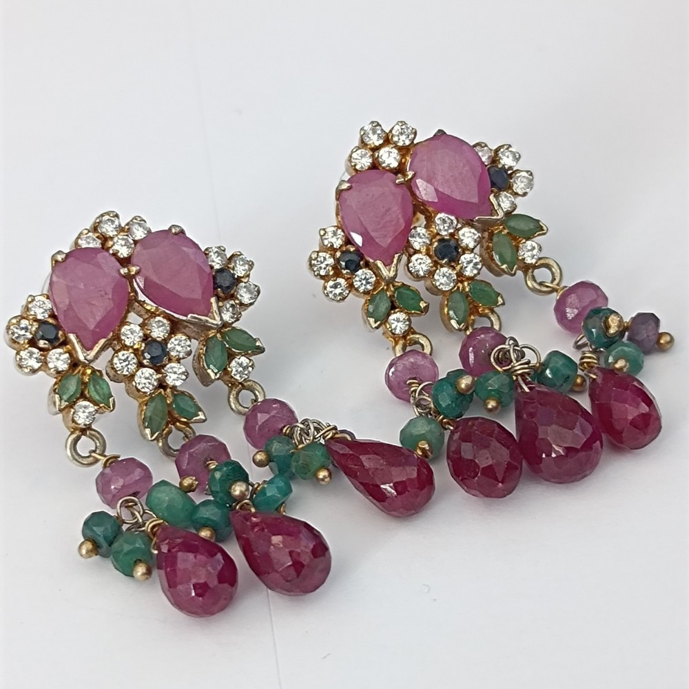 Vintage Boho Luxe Chandelier Earrings Maximalist Floral Ruby Rococo Style Opera