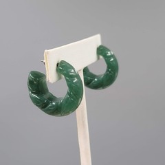 Vintage Acrylic Green Embossed Hoop Pierced Earrings 1″