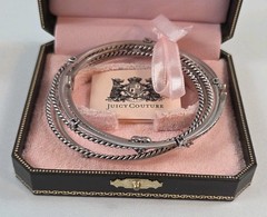 Juicy Couture PAVE ICON Bangle Bracelets Rhinestones Silver Tone Heart Crown