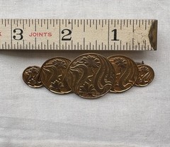 Vintage Art Nouveau Brass Brooch Floral Medallions Trombone Clasp 1910s 16g