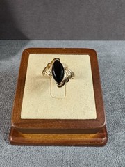 Vintage Marquise Black Onyx Cocktail Ring 14K Yellow Gold, Size 5.5 2.7 Grams