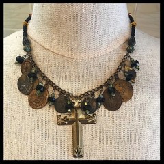 Vintage Religious Medallion & Cross Charm Necklace