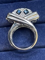 camille lucie ring size 5 blue stones silver tone signed