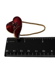 Red Hat Society Brooch Pin Eye Glasses Holder Gold Tone Chain VTG Enamel Shimmer