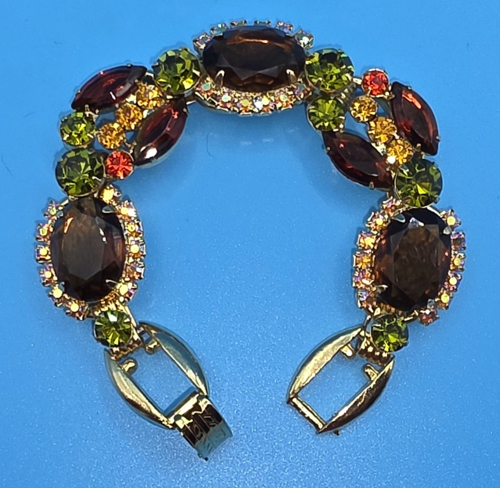 VINTAGE JULIANA (D&E) “FALL” BROWN TOPAZ RHINESTONE 5-LINK BRACELET