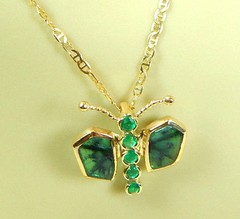 Colombian Trapiche Emerald Butterfly Pendant 18K Y Gold Jewelry Muzo Mines