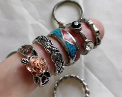 Huge Lot Of 35 Silvertone Costume Vintage Rings Various Sizes Mixed