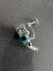 Vintage Teal Blue Glass Rinestone Set Silver Tone Estate Jewelry R123