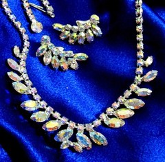 VTG EXQUISITE B DAVID AB RHINESTONE NECKLACE CLIP EARRINGS Prong Set 60s EXC