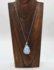 Opalite Pendant Necklace Filigree Stainless Steel Silver tone Vintage 17.5 in