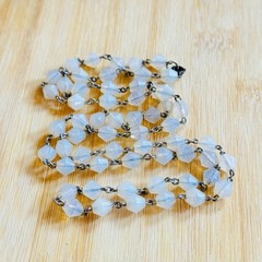 VTG Italian opalite glass faceted bicone beads Necklace Art Deco Italy 32″