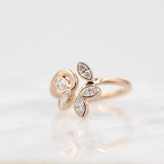 Marquise Shape Moissanites In 10K Rose Gold Finish Leaf Design Women Cuff Band