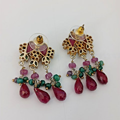 Vintage Boho Luxe Chandelier Earrings Maximalist Floral Ruby Rococo Style Opera