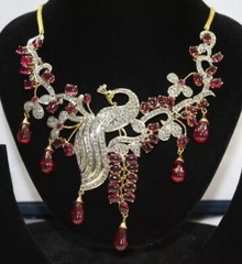 5.50ct Rose Cut Diamond 925 Sterling Silver Ruby Victorian Look Necklace Set