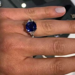 Art Deco Cushion Cut Sapphire & Lab-Grown Diamond 14K White Gold FN Wedding Ring