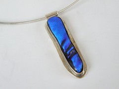 Vintage Sterling Silver 925 Modernist Glass Slide Choker Necklace 17″