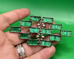BEAUTIFUL VINTAGE Art Deco Emerald Green Rhinestone Belt Buckle