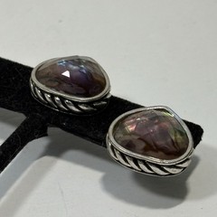 Vintage NAPIER Silver Tone Abalone Pierced Earrings Teardrop Facet Pierced Post