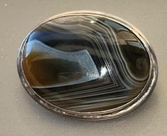 Sterling Silver Banded Botswana Agate Oval Brooch – British Hallmarked 925 – 30g