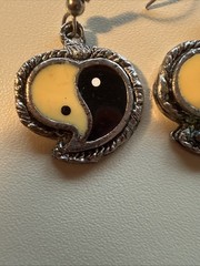 Vintage Silver Tone Metal Yin Yang Yellow/Black Earrings
