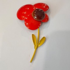 Vintage LARGE, RARE & NICE! 1960s Enamel Flower Brooch Pin in Red Brown Yellow