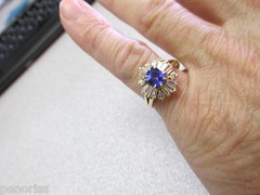 Cushion Cut Gem Tanzanite & Baguette Diamond Ring 14k Gold size 8 Make Offer